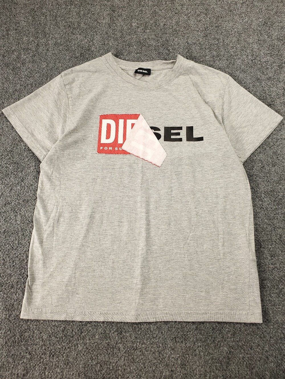 Diesel T Diego QA T Shirt Medium Heather Gray Peel Off Logo Graphic Spellout Y2K